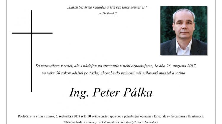 Peter Palka parte smútočné oznámenie